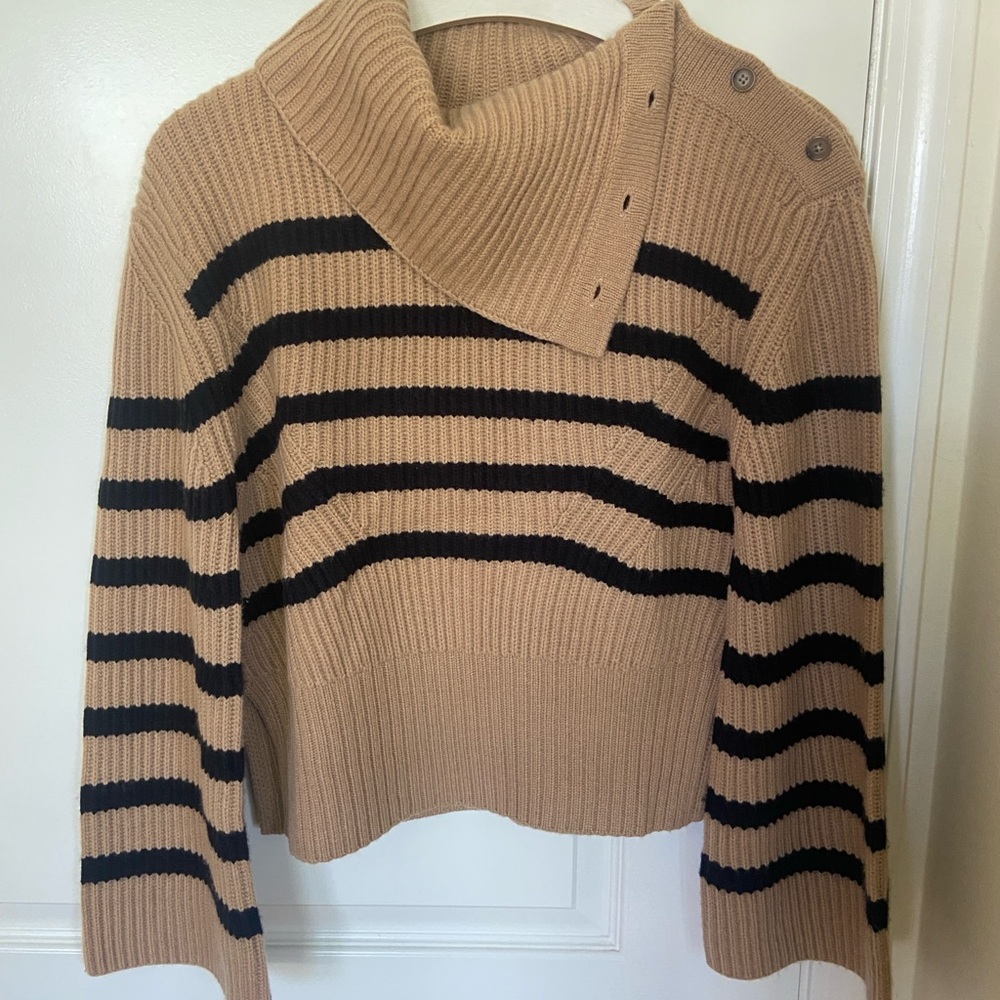 Jonathan Simkhai Camel and black wool cashmere striped sweater turtleneck